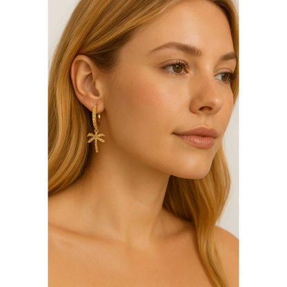 Golden Palms Hoop Drop Earring