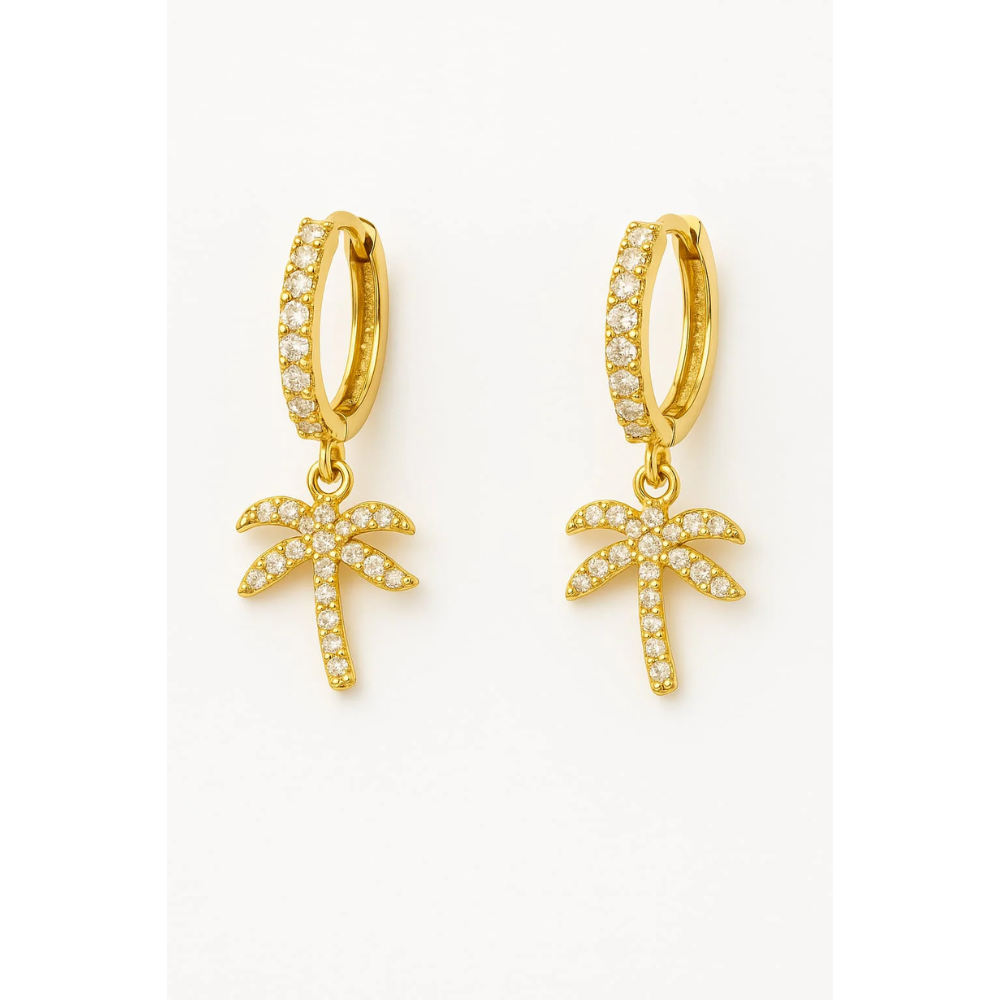 Golden Palms Hoop Drop Earring